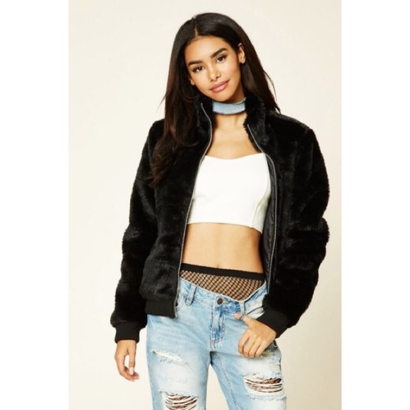 Forever 21 Jackets & Blazers - Black Faux Fur Bomber Jacket